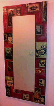 Gran espejo, ideal para zona de vestidor, grosor del marco 18 cms, fotos enmarcadas en relieve , con falso emplomado